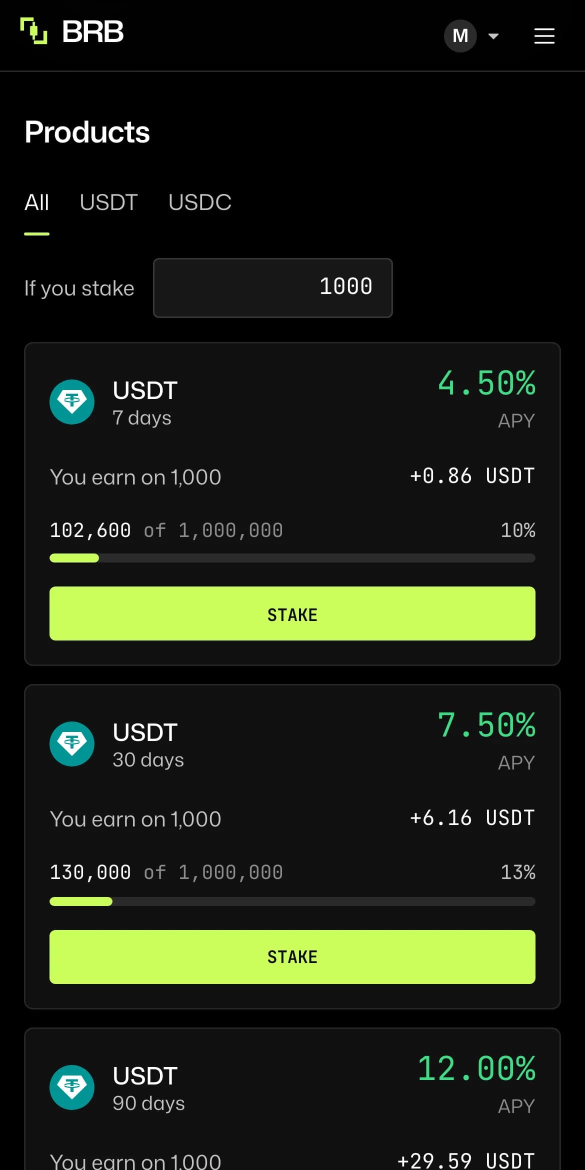 HASHBITX Earn on a phone: USDT products with APY and pool size